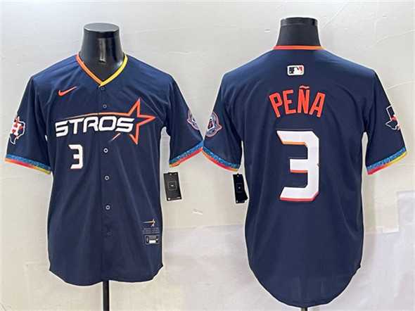 Mens Houston Astros #3 Jeremy Pena Navy 2025 City Connect With Texas Patch Limited Stitched Jersey